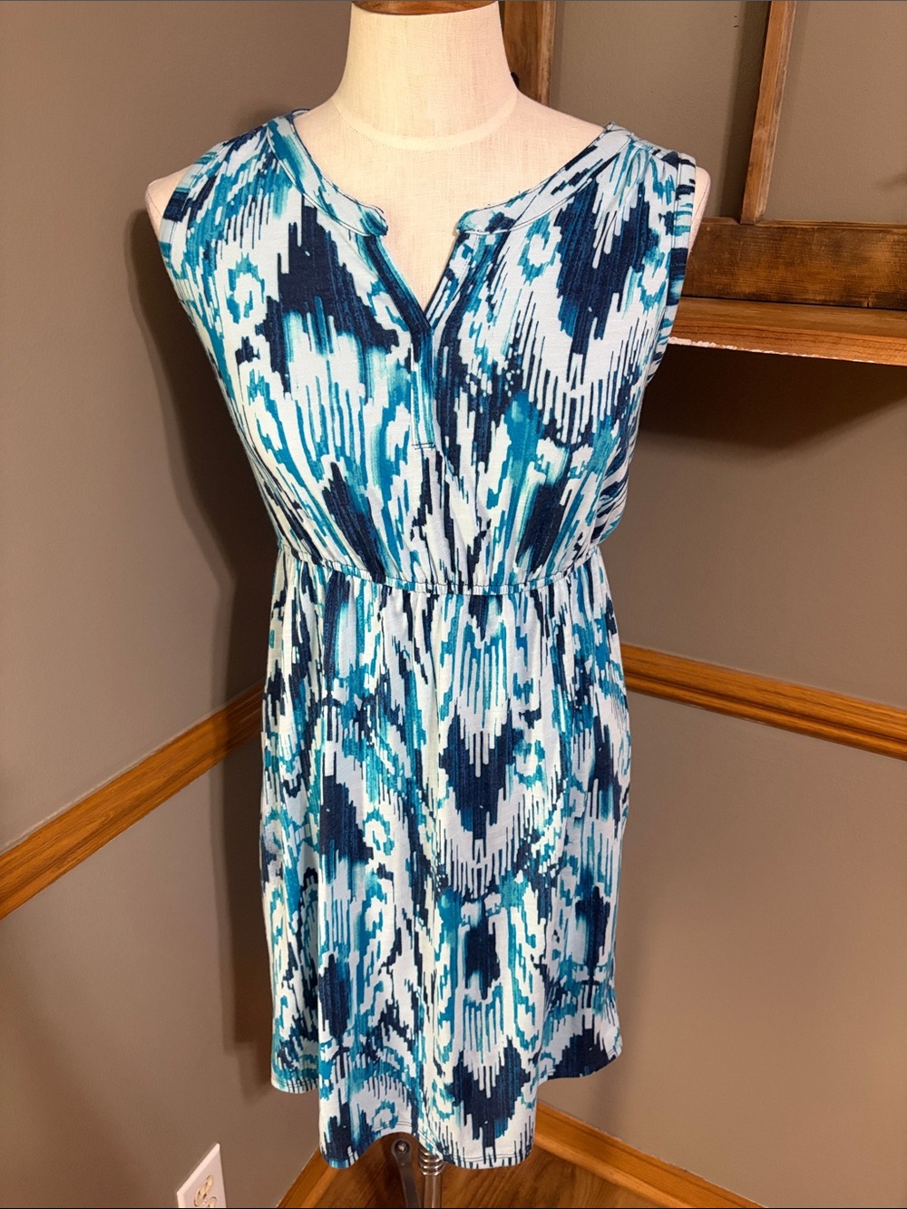 Sonoma Sleeveless Blue & white Print Summer Dress size petite small